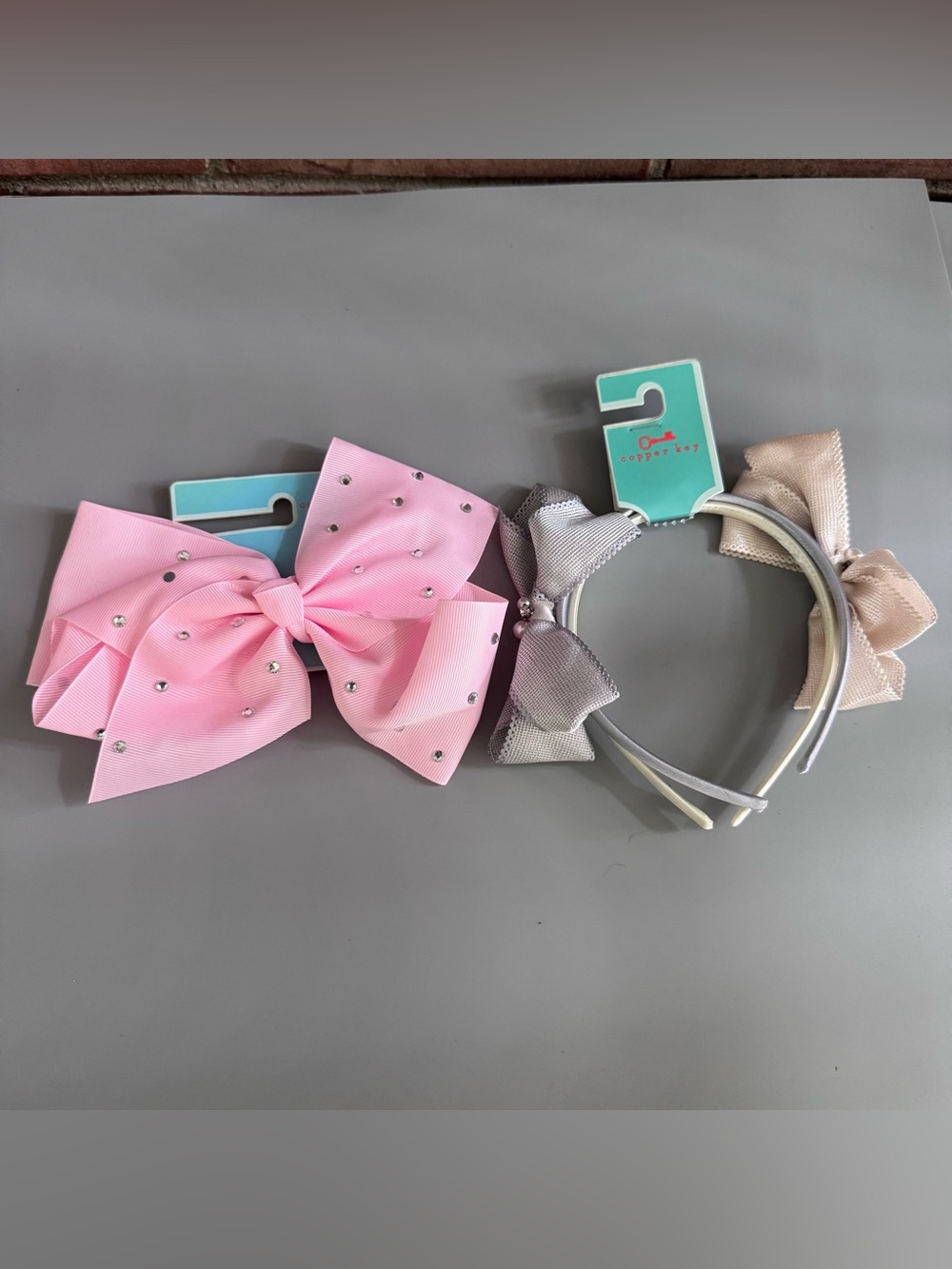 Copper Key Girls Hair Accessories Lot Pink Rhinestone Bow & Bow Headbands NWT